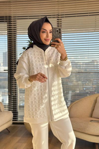 24377 Önü Oval Petek Örgülü Kap Ekru