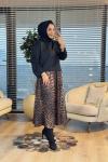 24380 Eteği Leopar Desen Bluz Takım Siyah
