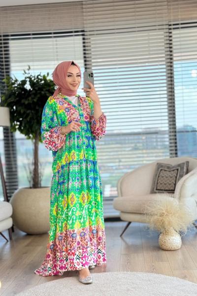 24EL211 Karışık Renkli Desenli Elbise Benetton