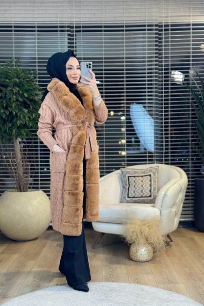 24W2015 Marpe Kürklü Hırka Taba