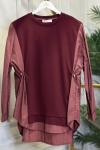 250068 Paraşüt Garnili Tunik Bordo
