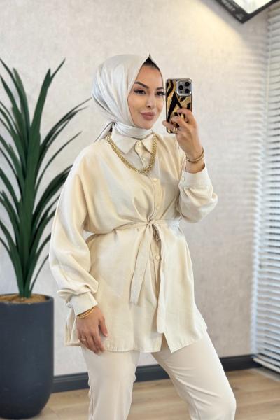 250352 İstanbul Kuşaklı Gömlek Bej