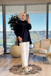 25036 Angora Omuzları Taşlı Tunik Siyah
