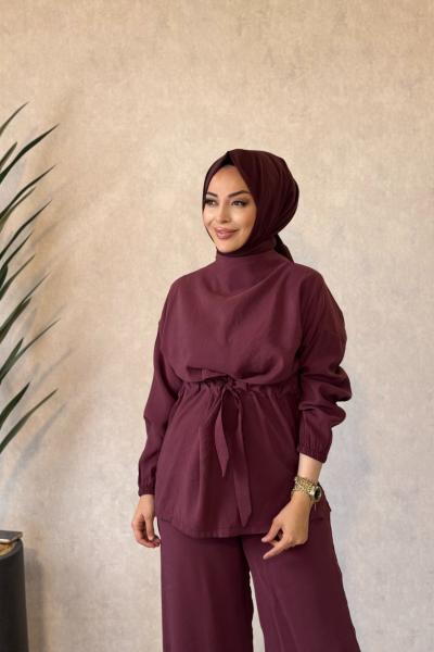 250364 Bağcıklı Şık Modern Pantolon Takım Bordo