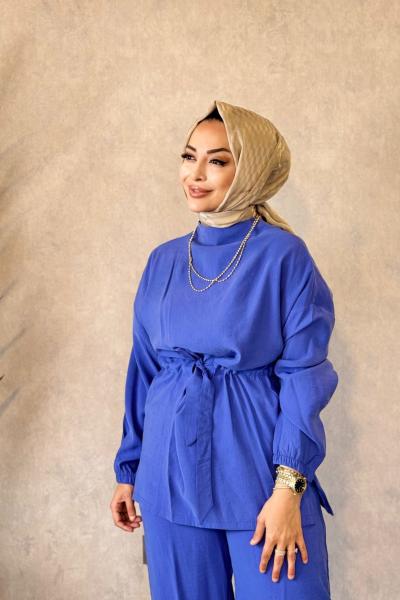 250364 Bağcıklı Şık Modern Pantolon Takım İndigo