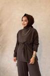 250364 Bağcıklı Şık Modern Pantolon Takım Kahve