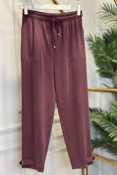25080 Paçası Çıtçıt Manşetli Pantolon Bordo
