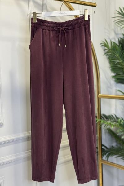25083 Paçası Dikişli Pantolon Bordo