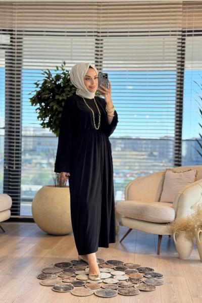 25117 Belden Bağlamalı Elbise Siyah
