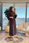 25117 Belden Bağlamalı Elbise Kahve