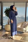 25196 Taş Detaylı Triko Elbise Lacivert