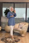 2527 Tencel Yanları Taş Detaylı Gömlek Mavi