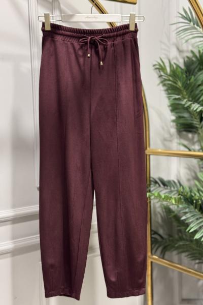 25551 Beli Lastikli Paçası Dikişli Pantolon Bordo