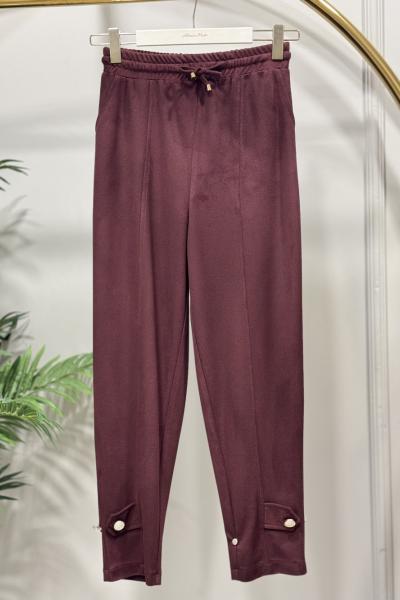 25553 Paçası İki Düğmeli Pantolon Bordo