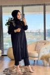 25602 Gofre Sol Omuz Boncuk İşli 3lü Takım Siyah