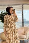 25609 Leila Desenli Elbise Kahve