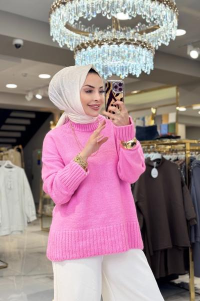 2572 Bisiklet Yaka Triko Kazak Pembe