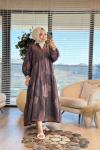 25EL396 Oval Desen V Yaka Elbise Kahve