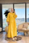 25EL432 Gofre V Yaka Elbise Sarı