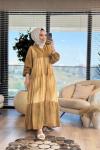 25EL511 Batık Desen Elbise Yağ Yeşili