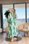25EL514 Batik Yaprak Desenli V Yaka Elbise Mor Benetton