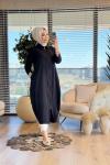 25Y6033 Gofre Fermuarlı Uzun Kap Siyah