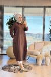 25Y6033 Gofre Fermuarlı Uzun Kap Kahve