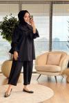 260157 Yakası Fırfırlı Ve Taşlı Gömlek Siyah