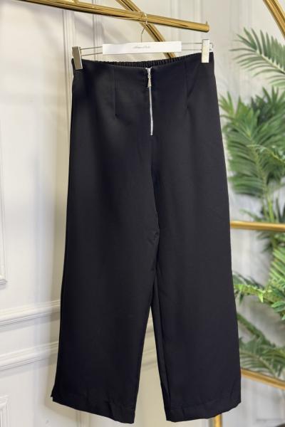 26086 Ön Fermuarlı Bol Paça Pantolon Siyah