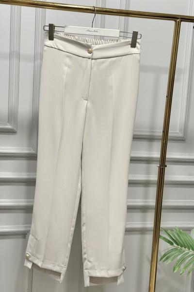 26089 Paçası Metal Düğmeli Pantolon Bej