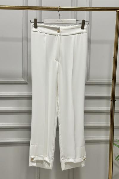 26089 Paçası Metal Düğmeli Pantolon Ekru