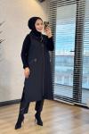 26451 Baklava Desen Kapitone Yelek Siyah
