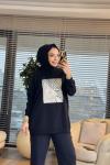 2683 Baskı Ve Nakış Detaylı SweatShirt Siyah