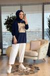 2695  Baskısı Pul Detaylı Sweatshırt Lacivert