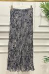 27032 Şifon Şal Desenli Kırışık Etek Siyah