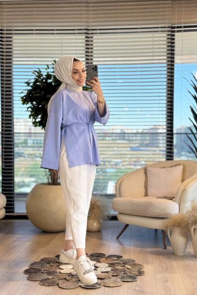 2755 Dikiş Detaylı Yırtmaçlı Sweat Bebe Mavi