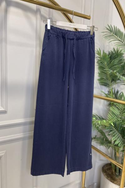 2773-1 Bel Bağcıklı Tencel Pantolon Lacivert