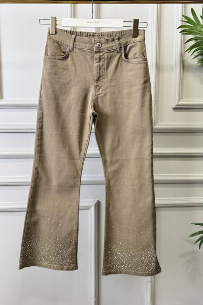 2802 Kot Paçası Serpme Taşlı Pantolon Vizon
