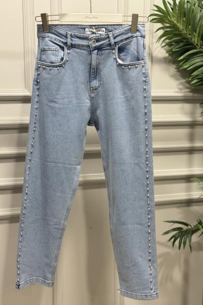 2805 Yanları Zımba Detaylı Kot Pantolon Mavi