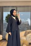 2813 Nakış Detaylı V Yaka Kimono Siyah