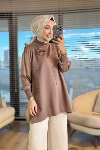 285 Kolları Kumaş Güllü Tunik Vizon