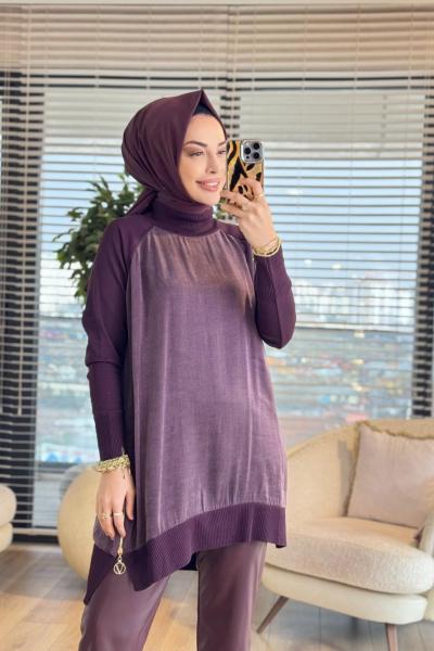 286 Düz Kupra Yandan Fermuarlı Tunik Mürdüm