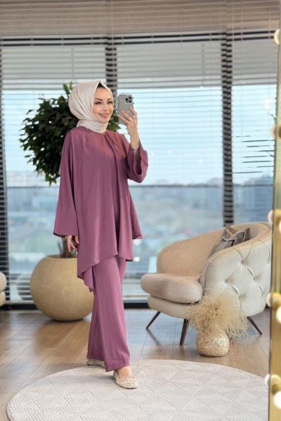 2868 Şal Yaka Detaylı Takım Mor