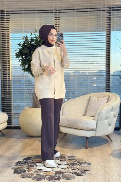 2957 Sakal V Yaka Hırka Bej