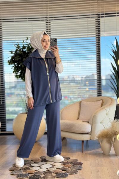 3063 Garni Detaylı Yelekli Takım Antrasit