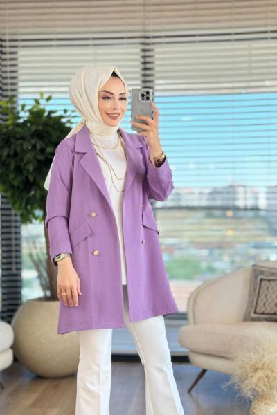 3079 Linda Düğmeli Ceket Lila