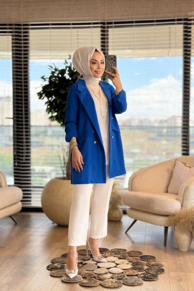 3079 Linda Düğmeli Ceket Saks