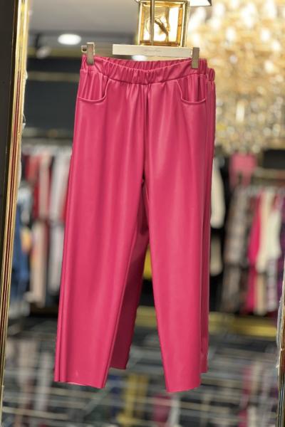 18135 Deri Pantolon Fuşya