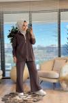 3080 File Detaylı Fermuarlı Takım Kahve