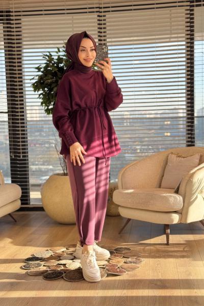 3117 Manşeti Düğme Detaylı Sweatshirt Bordo